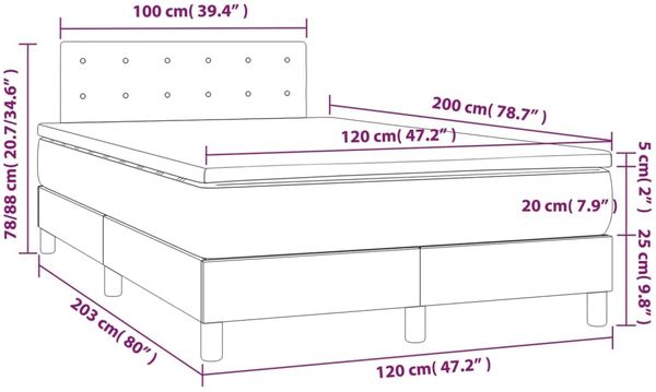 vidaXL Boxspringbett mit Matratze Blau 120x200 cm Stoff, Härtegrad: H2 [3140367] Bild 7