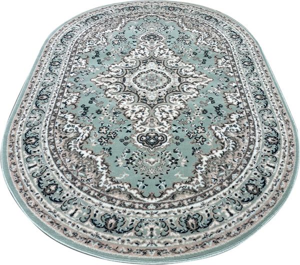 my home Teppich Oriental, Made in Belgium, oval, Höhe: 7 mm, Orient-Optik, mit Bordüre, Kurzflor, pflegeleicht, elegant