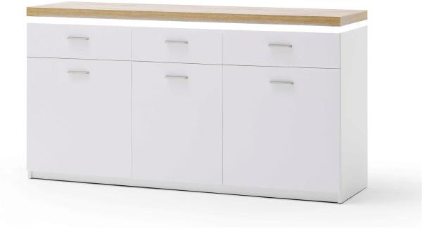 Sideboard 'CALI' in weiß mit Deckplatte in Wotan Eiche 156cm