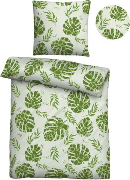 Traumhaft schlafen - Castell - Markenbettwäsche Baumwoll Linon Bettwäsche 0040784 BLÄTTER TROPICAL, fichte, 1x 155x220 cm + 1x 80x80 cm