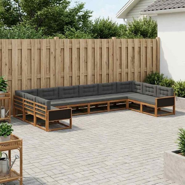 vidaXL Outdoor-Sofagarnitur mit Kissen 10 pcs Natur und Anthrazit 3382915