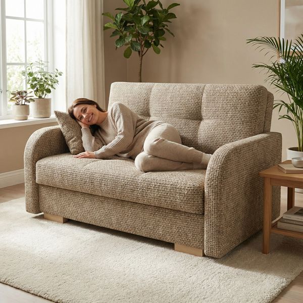 Wohnero24 Schlafsofa POLINA 2 136x95 cm 113x195 cm mit Bettkasten 2 Sitzer Sofa mit Schlaffunktion kleines Schlafsofa ausziehbar für Gästezimmer - Braun
