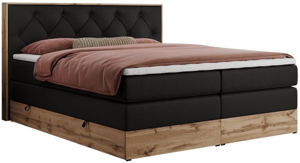 MKS MÖBEL Boxspringbett VENETO KING (Doppelbett, Multipocket-Matratzen, Topper T25/Visco, T30-Schaum), zwei Bettkästen und Rahmen in Eichen-Optik, Schlafzimmer, Polsterbett