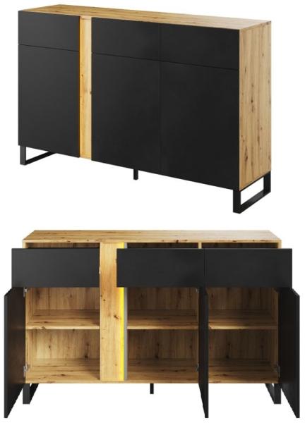 Sideboard "Mono" Kommode 150cm eiche evoke schwarz MDF grifflos