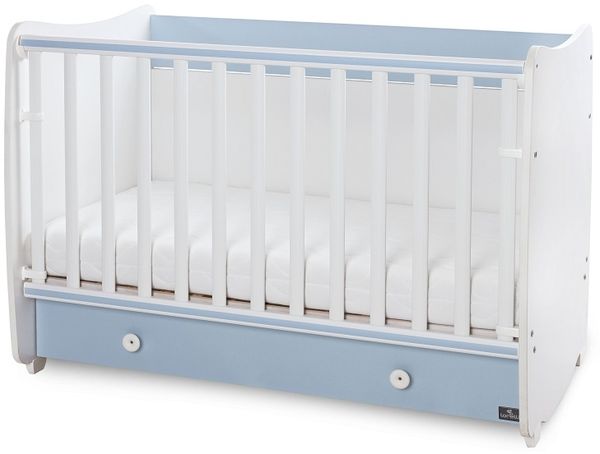 Lorelli Babybett Dream 60 x 120 cm umbaubar Schreibtisch Kinderbett Schaukelbett weiß blau