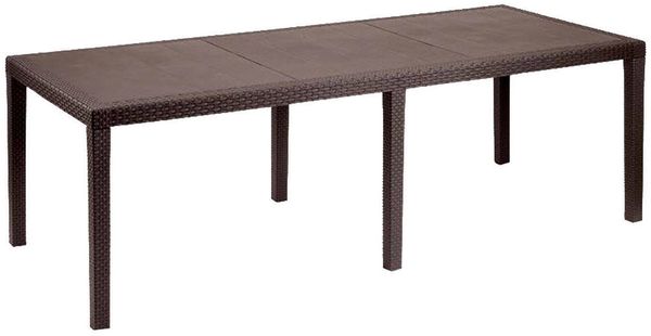 Dmora Gartentisch Abbaviva, Rechteckiger ausziehbarer EssRegal, ausziehbarer Gartentisch in Rattan-Optik, 100 % Made in Italy, 150/220x90h72 cm, Braun