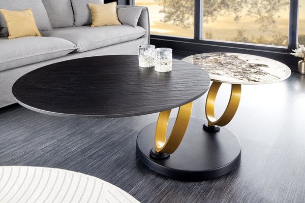 riess-ambiente Couchtisch DANCING RINGS schwarz / weiß / gold (Einzelartikel, 1-St), Wohnzimmer · Keramik · Naturstein-Design · Metall · drehbar · Modern