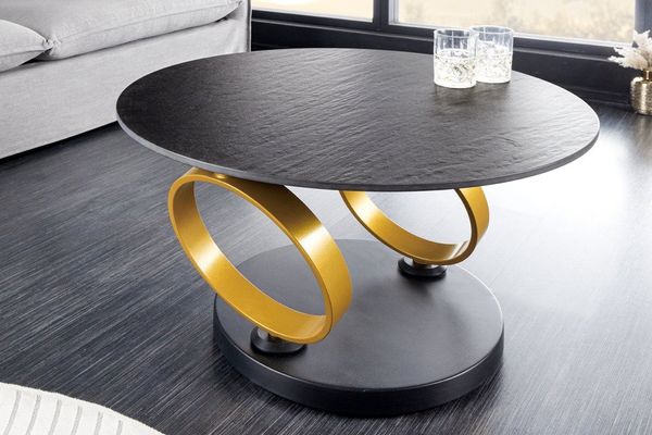 riess-ambiente Couchtisch DANCING RINGS schwarz / weiß / gold (Einzelartikel, 1-St), Wohnzimmer · Keramik · Naturstein-Design · Metall · drehbar · Modern