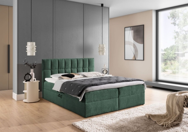 Boxspringbett Schlafzimmerbett DOMINGA PREMIUM 200x220cm Stoff Coral Meeresgrün