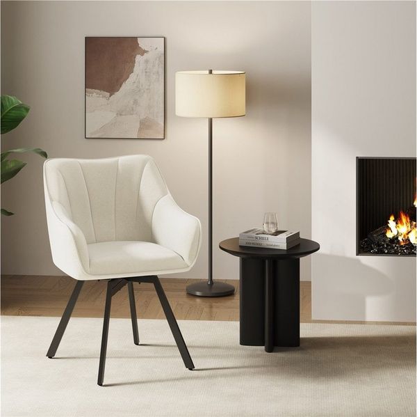 Yaheetech Polsterstuhl mit Armlehnen, 360° drehbar, X-förmiges Metallgestell, Samt, 55 x 58,5 x 82 cm, Beige
