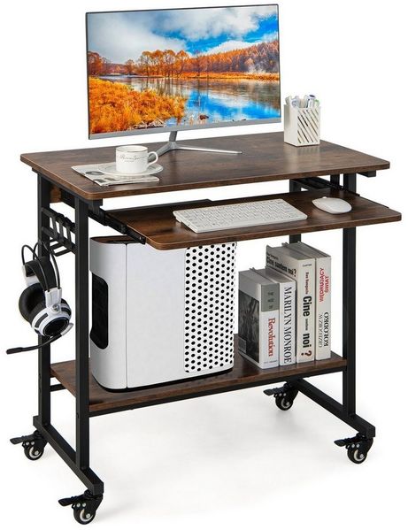 COSTWAY Computertisch, mit Rollen & Tastaturablage, platzsparend, 80x50x78cm