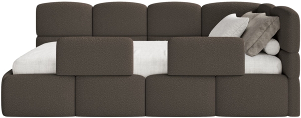 Selsey 'Cloudy' Jugendbett rechts, Matratze & Rausfallschutz, Bouclé Braun, 90x200 cm