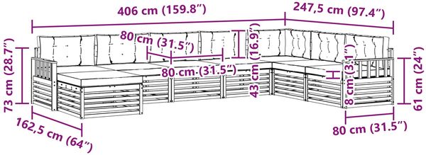 vidaXL Outdoor-Sofagarnitur mit Kissen 8 pcs Weiß und Creme 3390955 Bild 7