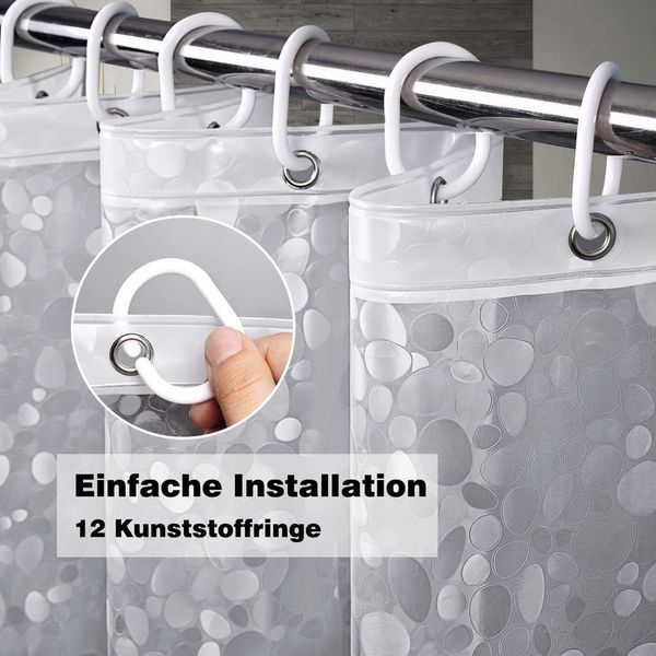 FOUORTUNATE-BEE Duschvorhang Antischimmel Duschvorhang Transparent mit 3D Kieselsteinen Muster (Wasserdicht Eva Plastik Dusch Vorhang für Badewanne mit 12 Ringe, 180*200cm)
