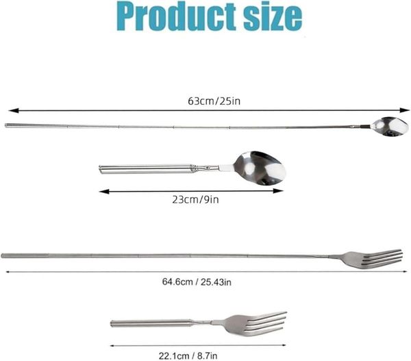 FELIXLEO Steakbesteck Teleskop Gabel Löffel 2er Set Edelstahl Ausziehbar bis 64cm BBQ (8-tlg)