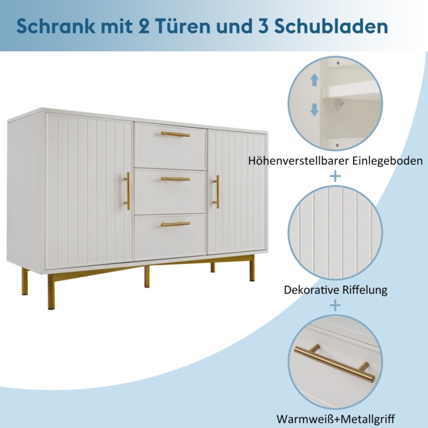 Kommode mit Schubladen, Schminktisch, Kosmetiktisch, Stauraum, weiß, Metall-Fuß, elegantes Design Bild 7
