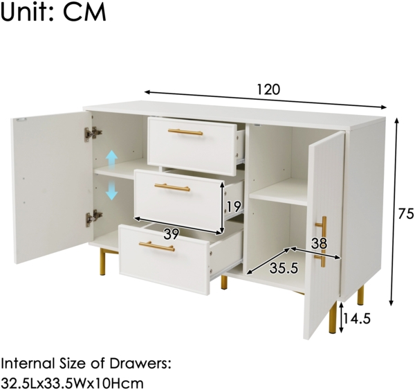 Kommode mit Schubladen, Schminktisch, Kosmetiktisch, Stauraum, weiß, Metall-Fuß, elegantes Design Bild 10