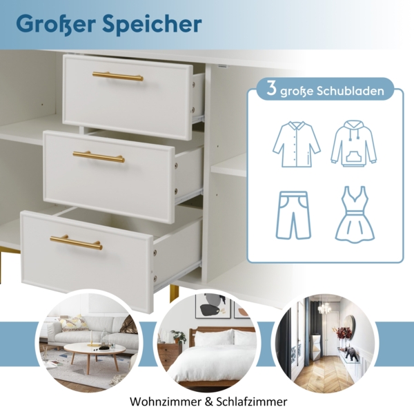 Kommode mit Schubladen, Schminktisch, Kosmetiktisch, Stauraum, weiß, Metall-Fuß, elegantes Design Bild 6