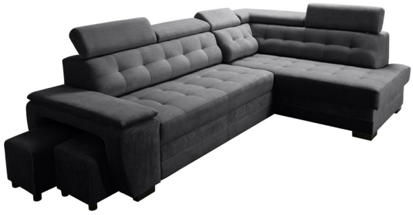 robin 'Grand' Ecksofa mit Schlaffunktion, Bettkasten & Kopfstützen, hochelastischer Schaum schwarz, 277 x 180 x 86 cm