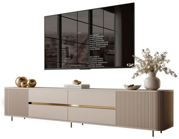 ALLHOUSE24 TV-Schrank MIRACLE GOLD mit dekorativen vertikalen Rillenstruktur, TV Lowboard (1x TV Schrank) Breite 240 cm