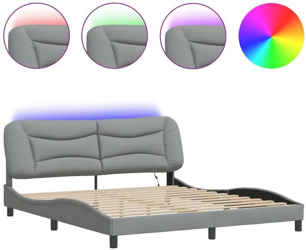 Doppelbett, Bettgestell Modernen mit LED ohne Matratze Hellgrau 180x200 cm Stoff d1420e