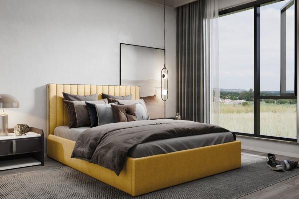 Polsterbett Doppelbett ELIOS in Stoff Brooklyn Gelb 120x200cm