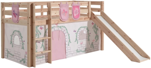 Kinderbett mit Rutsche Karolina Massivholz Natur Textilset Burg 3