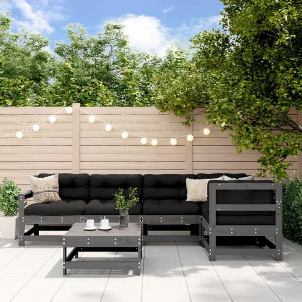 vidaXL 6-tlg. Garten-Lounge-Set Grau Massivholz Kiefer 3186461