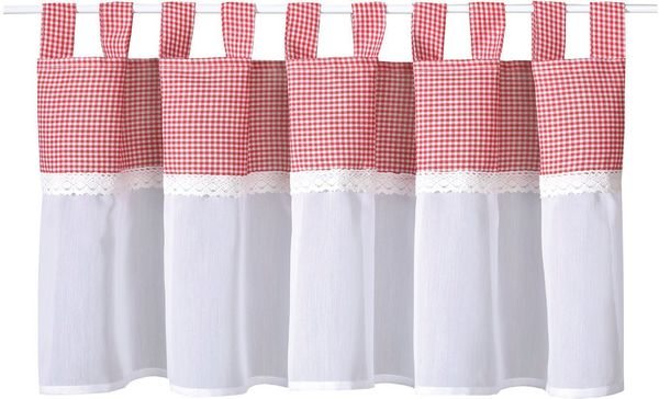 Gerster Scheibengardine Bavaria (1 St), Schlaufen, transparent, HxB: 50x150, mit Karo-Muster und Spitzenbesatz