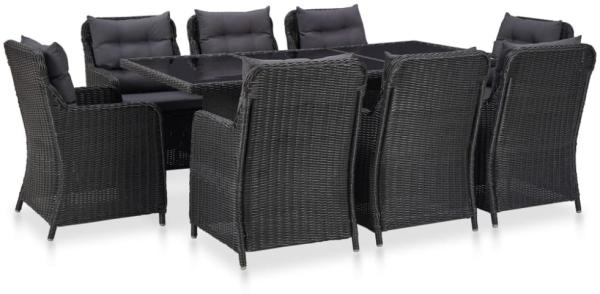 vidaXL 9-tlg. Garten-Essgruppe Poly Rattan Schwarz 3057809