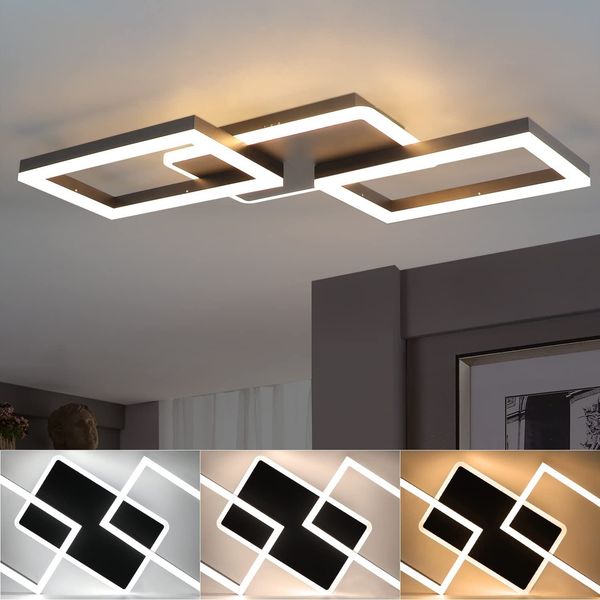ZMH LED Deckenleuchte Wohnzimmer Deckenlampe - 48W Dimmbar Schlafzimmerlampe Schwarz Flach Design mit Fernbedienung aus Metall Modern Küchenlampe für Schlafzimmer Esszimmer Küche Flur Kinderzimmer