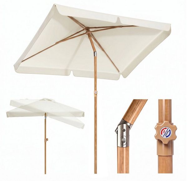Sekey Sonnenschirm 200 x 125 cm Balkonschirm Rechteckig Holzoptik Sonnenschirm, LxB: 200x125 cm, UV50+ Sonnenschutz, für Terrasse