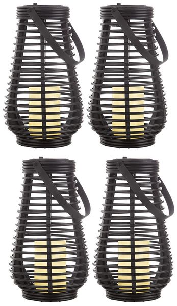 4x LED Laterne, Schwarz, Dämmerungssensor, Gitteroptik, IP44, H 26 cm