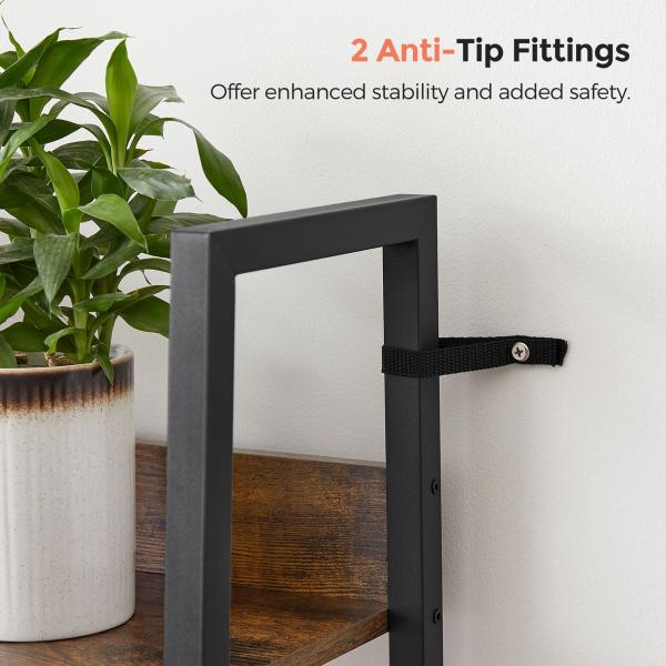 Vasagle Bücherregal, Leiterregal mit 5 Ablagen, offen, Standregal, schmal, Metallgestell, Industrie-Design, Holzspanplatte, Stahl, vintagebraun-schwarz, 30 x 33,8 x 170 cm Bild 4