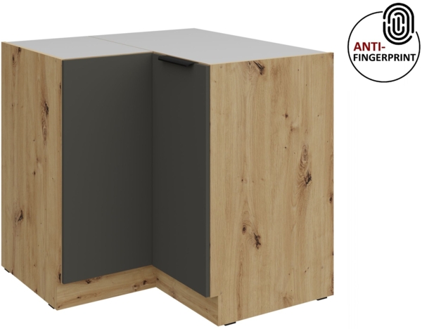 Küchen Eckunterschrank 90x90 cm Küche ARIA Graphite ultra matt + Eiche Artisan matt, hochwertige Fronten mit Anti Fingerprint Beschichtung Küchenzeile Küchenblock Bild 6