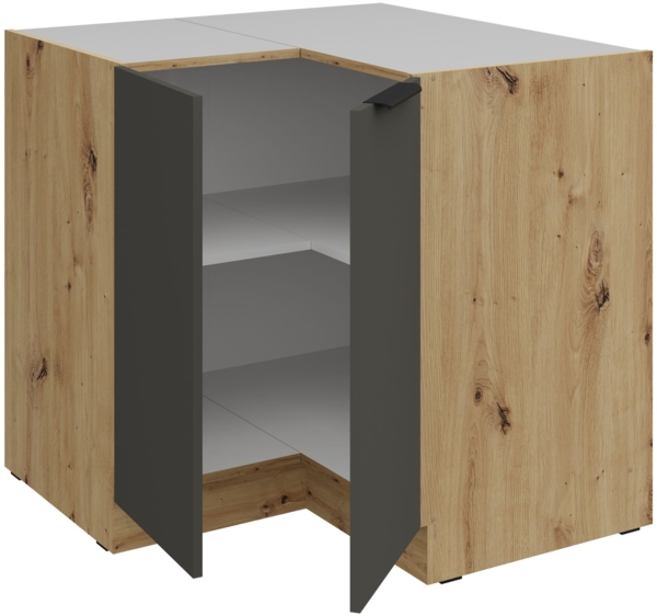 Küchen Eckunterschrank 90x90 cm Küche ARIA Graphite ultra matt + Eiche Artisan matt, hochwertige Fronten mit Anti Fingerprint Beschichtung Küchenzeile Küchenblock Bild 3