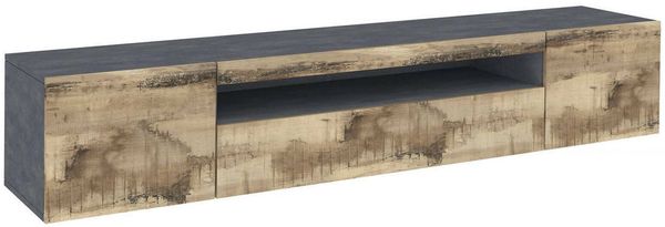 Dmora TV-Schrank Artropodi, niedriges Wohnzimmer-Sideboard mit 3 Türen, Fernsehständer-Basis, 100 % Made in Italy, 200 x 40 x 37 cm, Schiefer und Ahorn, mit LED-Licht