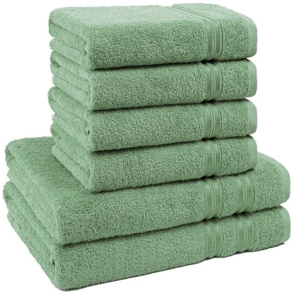 Hammetex 6 teiliges Handtuch Set, 100% Baumwolle Weich Saugstark Qualität Handtücher Set, 2 Badetücher 70x140 cm, 4 Handtücher 50x100 cm, Salbeigrün