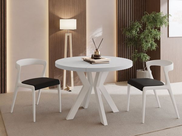 WFL GROUP Esstisch Savio ausziehbar verlängerbar rund modern mit Weißen Holzbeinen (MADE IN EU, XXL Groß – 80/90/100 cm ausziehbar auf 130/190/200/300 cm), platzsparender Tisch für kleine Küche, Esszimmer oder Wohnzimmer