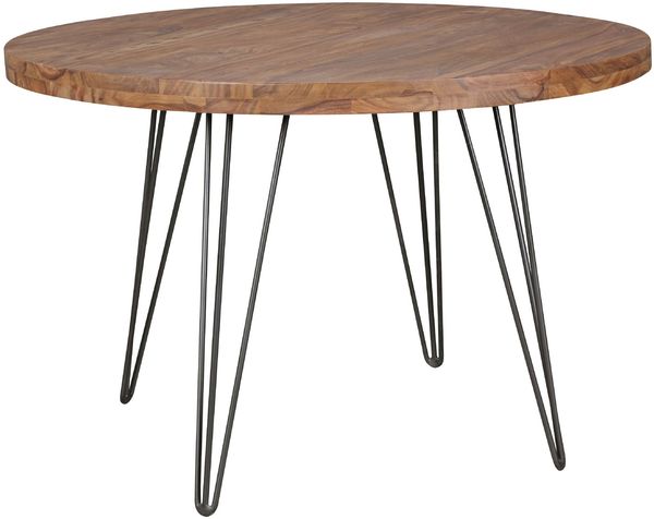 Design Esszimmertisch BAGLI rund Ø 120x78 cm Sheesham Massiv-Holz, Landhaus Esstisch braun, Tisch für Esszimmer Küchentisch 4 Personen