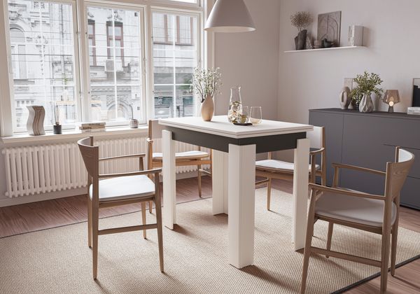 Shefa Esstisch Line Family 90-120 cm ausziehbar Weiß Anthrazit