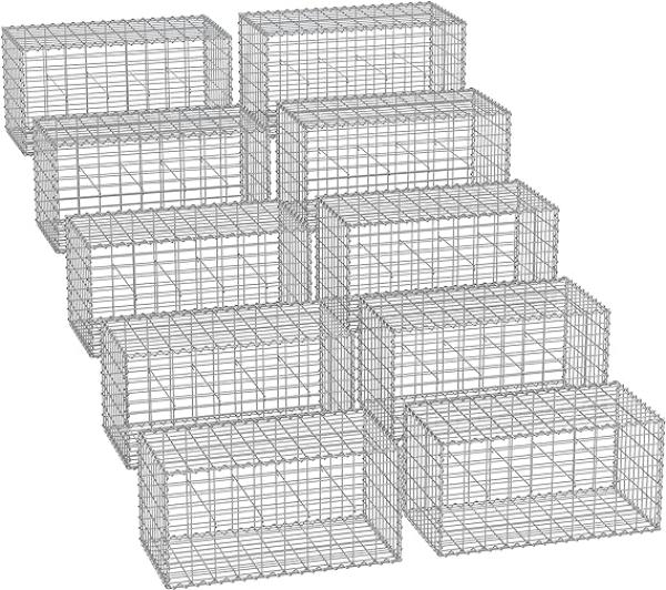 Gabionenkorb, 100 x 50 x 50 cm,10er Set,Metall-Steinkorb mit 5 x 10 cm Maschenweite für Mauersteine, verzinkt, Steingabione Mauer, silber GGB055