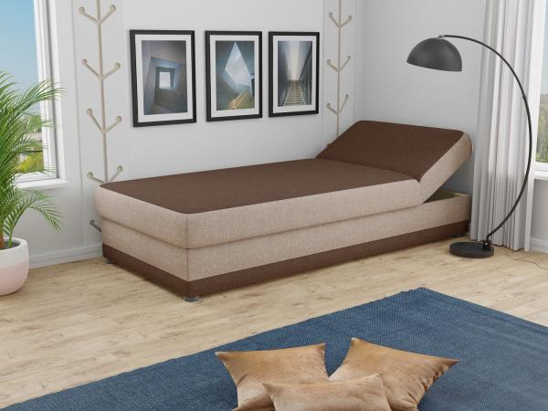 Bett Andre 90x200cm mit Bettkasten - Sofa, Schlafsofa, Regulierbarer Rückenlehne, Bettgestell, Schlafzimmer, Kinderzimmer (Braun (Sawana 16 + 27))