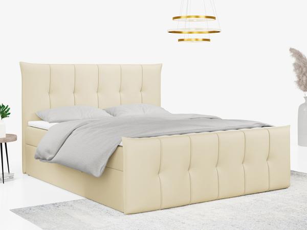 Boxspringbett, mit Fußteil, 2 Bettkästen - PREMIUM-11 - 140x200cm - Creme Kunstleder - H4