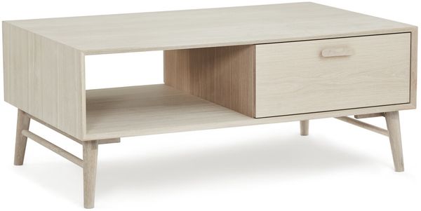 Couchtisch Otaro 120 cm Eiche Whitewash - Massivholzbeine & MDF mit Eichenfurnier