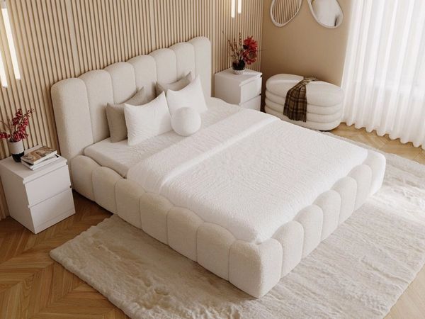 GrainGold Polsterbett mit Bettkästen SMILE, Modern Bett mit Kopfteil - 160x200 cm, Beige (1x Bett)
