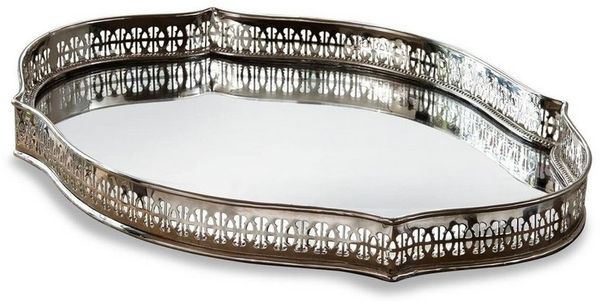 Mirabeau Tablett Tablett Cumont silber, Messing, Einsatz: Spiegelglas, Spiegelglas
