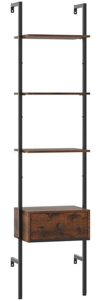 COSTWAY Bücherregal, 5-stufiges Leiterregal mit Schublade, Wandmontage, Metall