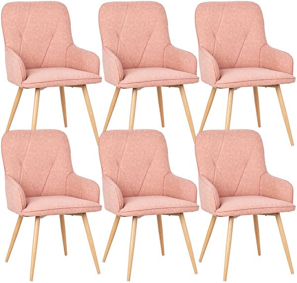 HOMAVO 6er Set 'YZ3' Esszimmerstuhl mit Armlehnen, Kunstleder pink, 57 x 62 x 87 cm