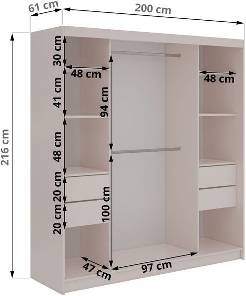 Schwebetürenschrank LUMOS in Kaschmir inkl. Innenausstattung, mit Lamellen-Optik, Aristan-Eiche, Breite 200 cm, moderner Kleiderschrank - mit Schubladen Bild 5